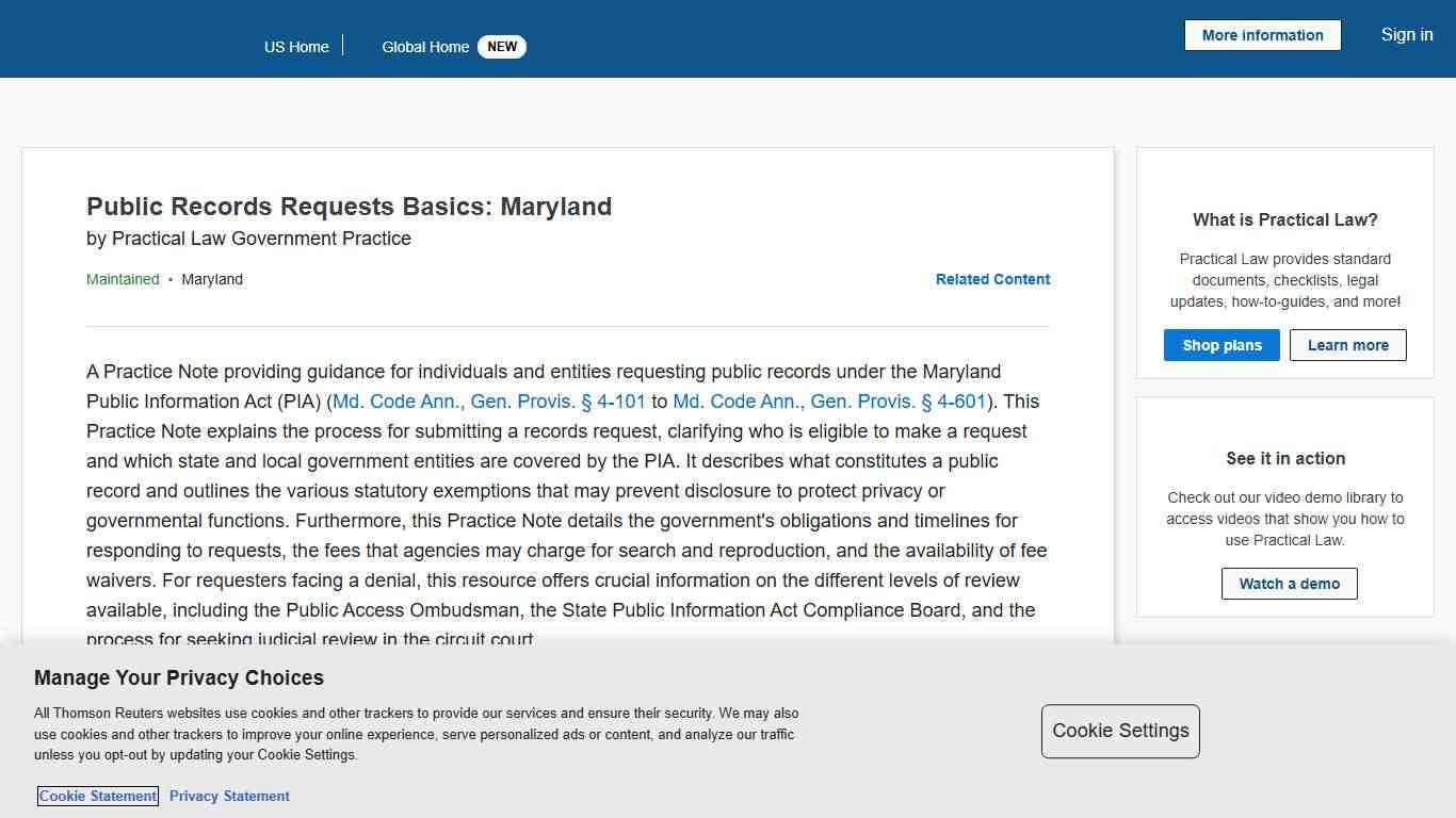 Public Records Requests Basics: Maryland | Practical Law