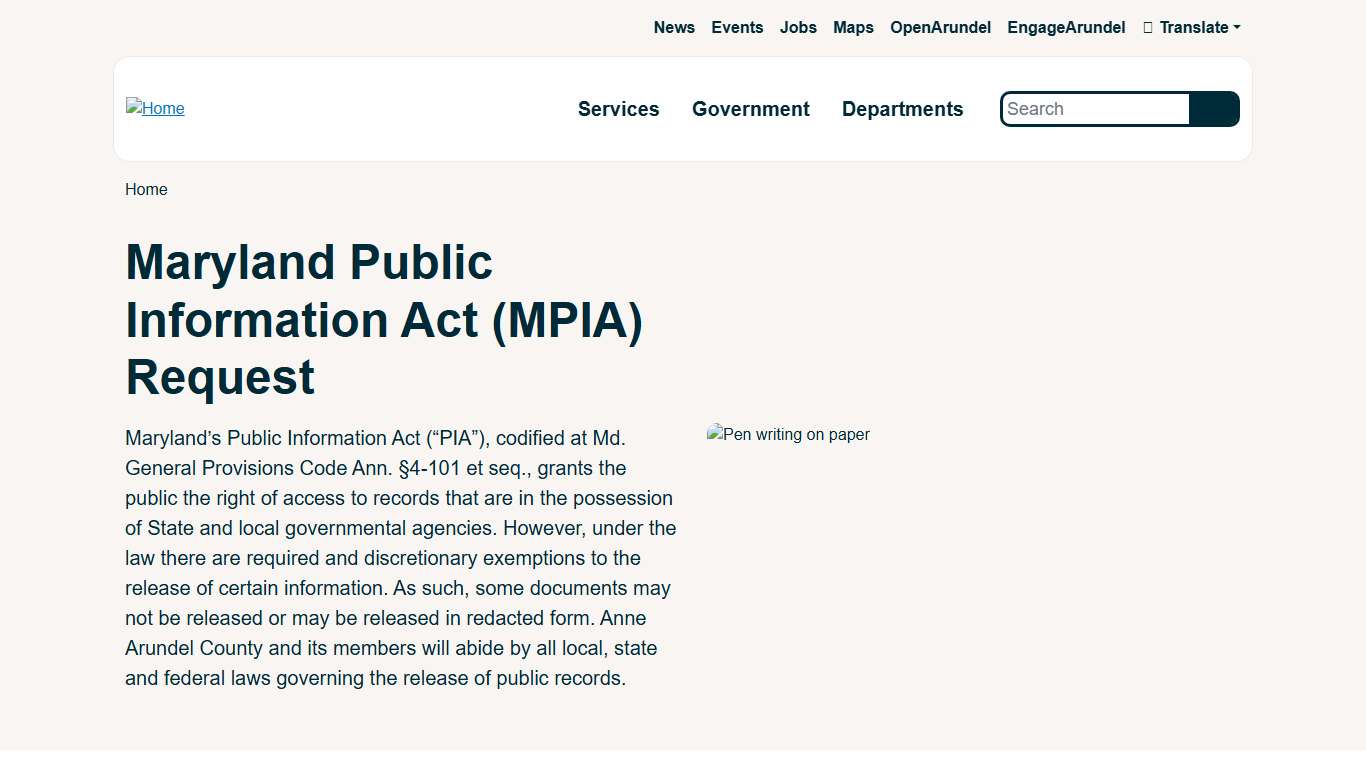 Maryland Public Information Act (MPIA) Request | Anne Arundel County Government