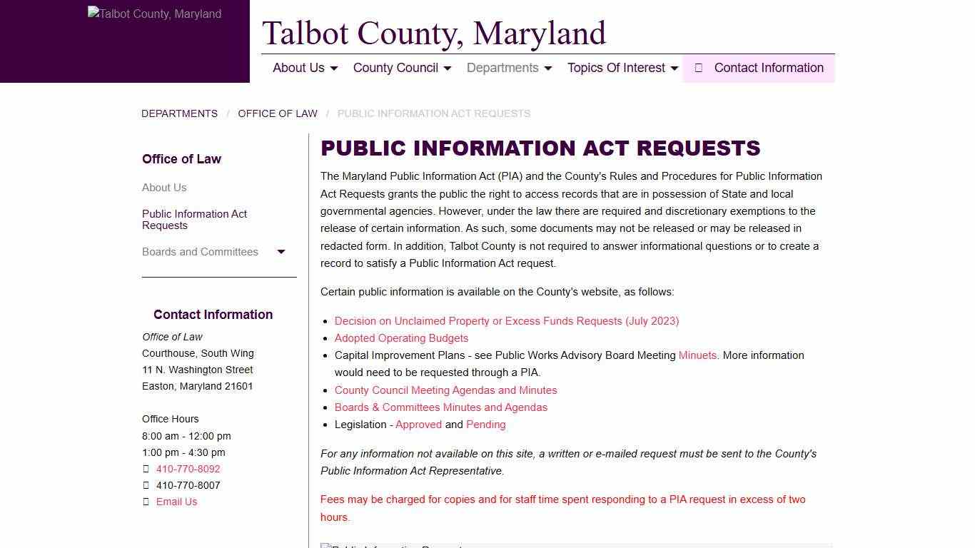 Public Information Act Requests - Talbot County, Maryland