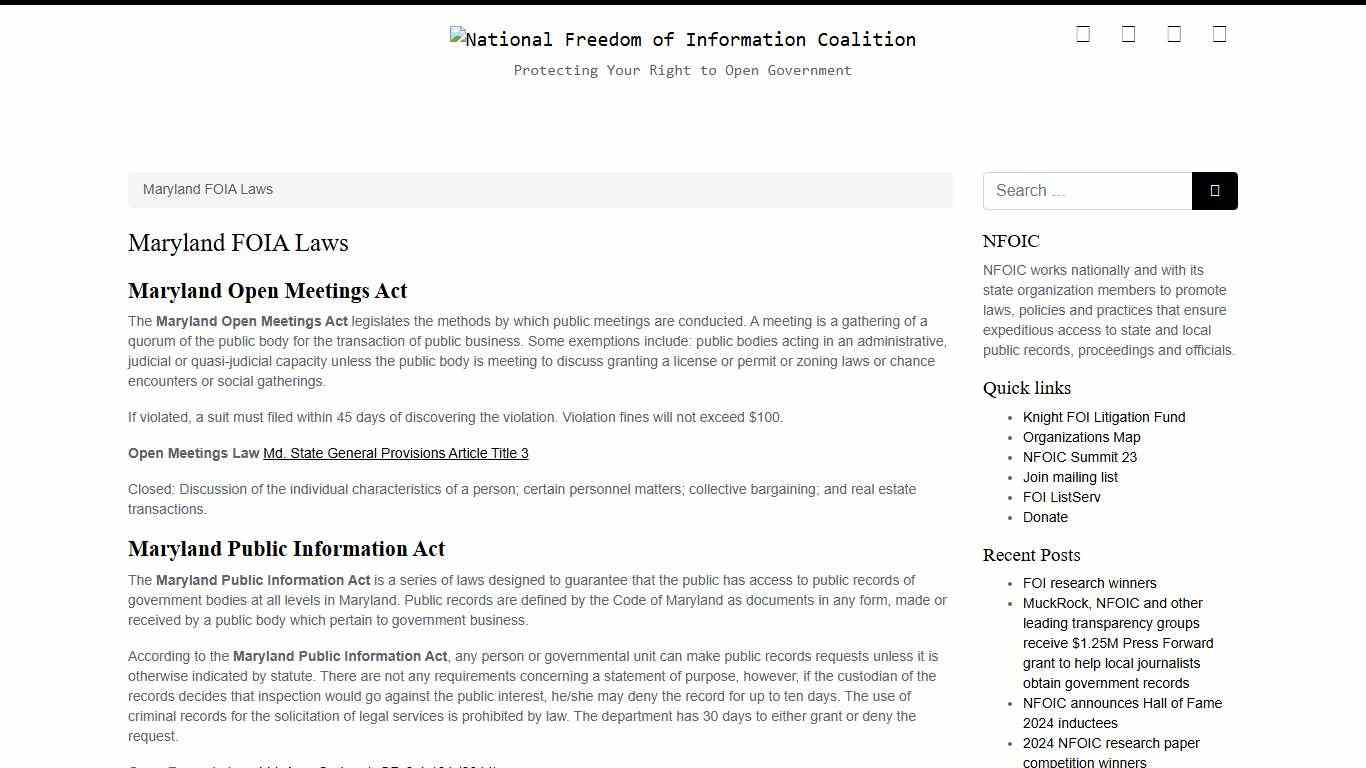 Maryland FOIA Laws – National Freedom of Information Coalition